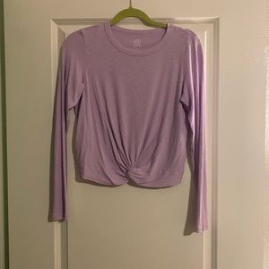 Purple Cropped Long Sleeve Shirt with Bottom Knot